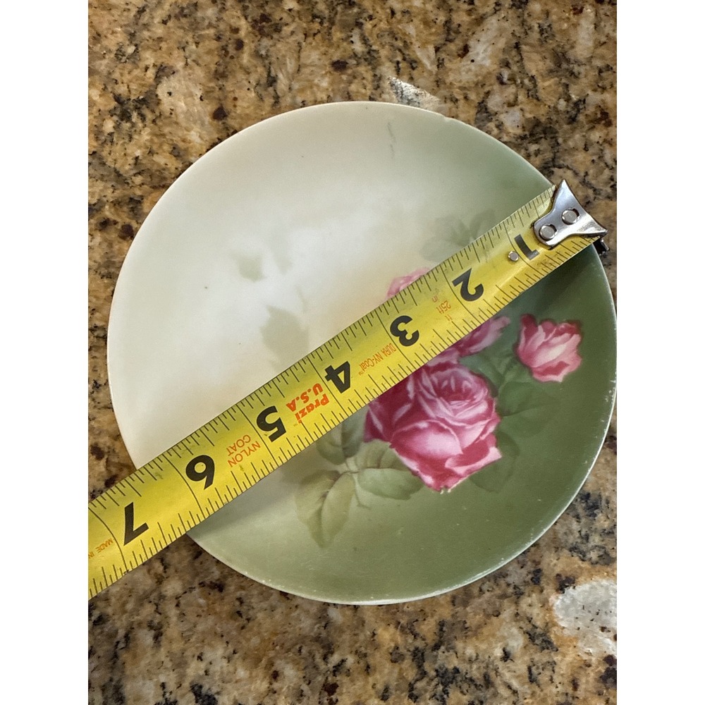 Antique German Porcelain Rose Plates Set of 2 Pink Floral Green 6.25 Inch AS IS - Picture 9 of 9